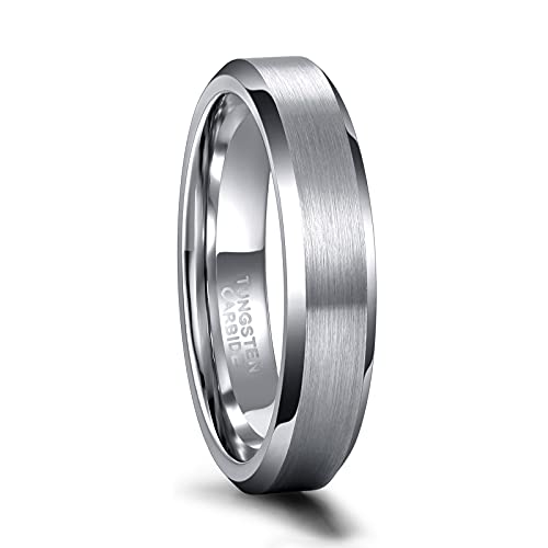 Greenpod 4MM 6MM 8MM Tungsten Carbide Engagement Ring Brushed Beveled Edge Polished Silver Wedding Band for Men Women Engraved I Love You Always & Forever Size 4-15 - color: 4mm
