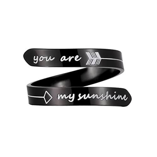 Opening Black Keep Going ring Stainless Steel Adjustable Never give up Jewelry Inspirational Opening Stacking Cute Hiphop Band - style: You are My sunshine