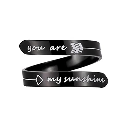Opening Black Keep Going ring Stainless Steel Adjustable Never give up Jewelry Inspirational Opening Stacking Cute Hiphop Band - style: You are My sunshine