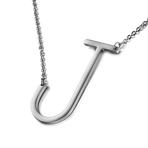 MOMOL Sideways Initial Necklace 18K Gold Plated Stainless Steel Large Big Letters Pendant Necklace Script Name Monogram Necklaces for Women - color: J