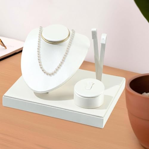 Colaxi Jewelry Display Set Earring Stand Multiple Combination Necklace Bust Holder Showcase for Gift Vanity Bedroom Collection Woman, White - color: White