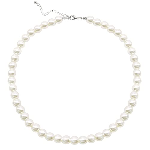 Cryshimmer Pearl Choker Necklace for Women Faux Pearl Beads Strand Necklace Earring Set Costume Jewelry,Gift for Wife Mother - color: 8MM