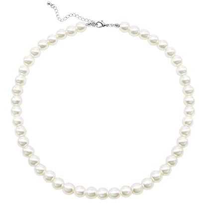 Cryshimmer Pearl Choker Necklace for Women Faux Pearl Beads Strand Necklace Earring Set Costume Jewelry,Gift for Wife Mother - color: 8MM