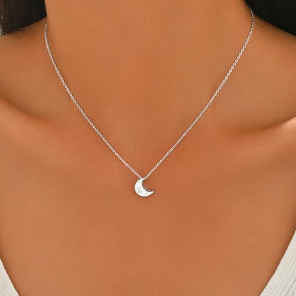 925 Sterling Silver Dainty Moon Star Necklace For Womem | 14k Gold Plated Charm Crescent Moon and Star Pendant Choker Necklaces to Daughter Mother Jewelry Gift for Birthday Wedding - color: CZ Moon-Silver