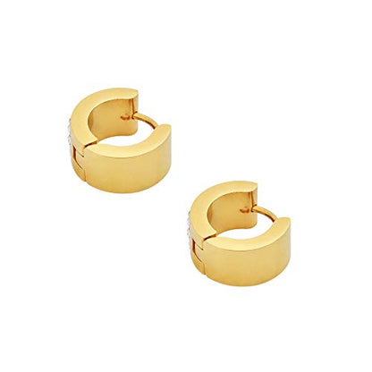 Women's 3 Rows of 8 AAA Cubic Zirconia Stones Huggie Hoop Earrings - color: Gold