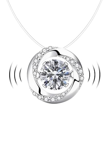 Teardrop 925 Silver CZ Floating Pendant Necklace 16 Inch Cubic Zirconia Invisible Necklace, Hypoallergenic, Jewelry Gifts for Women Anniversary Birthday - color: Dancing stone
