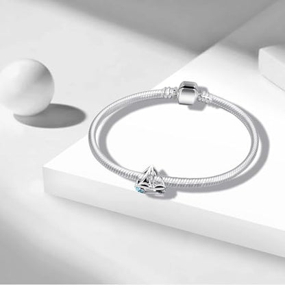 Charms Beads 925 Sterling Silver Animal Heart Flower Friend Dangle Pendant with 5A Cubic fits for Charms Bracelets for Woman Valentine's Day Mother's Day Christmas Graduation Birthday Gift - style: H23-Blue Boat