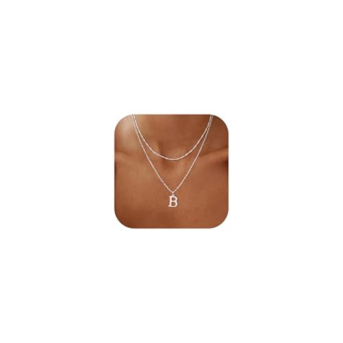14K Gold Plated Initial Necklaces for Women Dainty Layered Letter Pendant Necklace Cute Choker Necklace Gift Trendy Stuff Personalized Jewelry Stack for Women Her - color: Silver, style: B