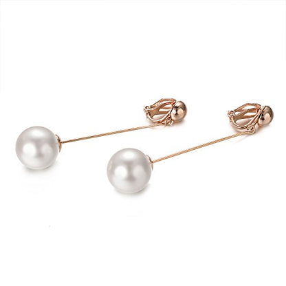 Yoursf Gold Pearl Dangle Clip On Earrings For Women Hypoallergenic White Pearl Drop Earrings 18K Gold Plated Non Pierced Ears Pearl Drop Earrings Fashion Jewelry - style: Simple pearl drop earrings