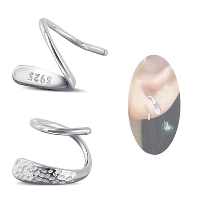 Tiny Double Hoop Earring S925 Sterling Silver Small Hammer Texture Hoop Hypoallergenic Twist Spiral Earrings for Women - Sliver & Gold - color: Silver