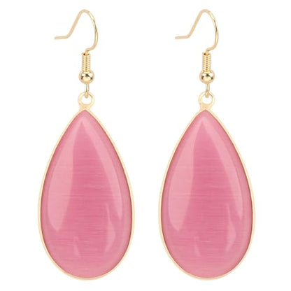 BaubleStar Natural Crystal Healing Stone Earrings Statement Teardrop Dangle Earrings for Women - color: Light RosePink