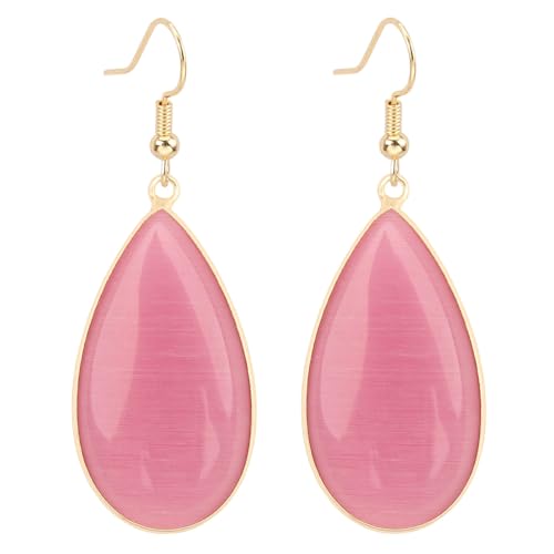 BaubleStar Natural Crystal Healing Stone Earrings Statement Teardrop Dangle Earrings for Women - color: Light RosePink