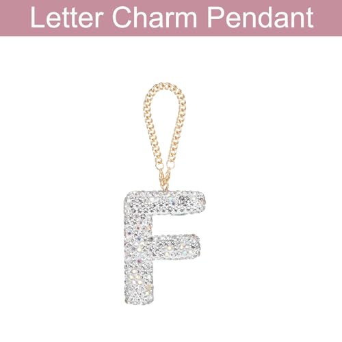 MECCANIXITY Bling Car Letter Charm, Initial F Letter Interior Car Rear View Mirror Decoration Hanging Crystal Ornaments for Women Bags Water Cup DIY Craft, White - style: Letter F