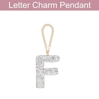 MECCANIXITY Bling Car Letter Charm, Initial F Letter Interior Car Rear View Mirror Decoration Hanging Crystal Ornaments for Women Bags Water Cup DIY Craft, White - style: Letter F
