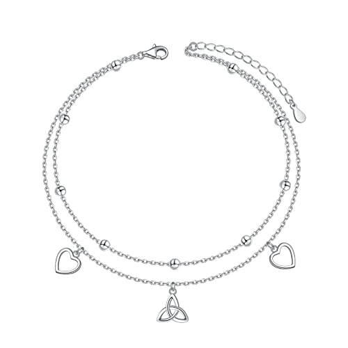 Anklet for Women S925 Sterling Silver Beach Foot Adjustable Ankle Bracelet - style: Heart Celtic Knot
