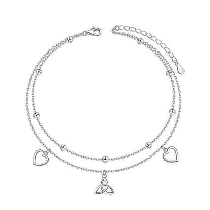 Anklet for Women S925 Sterling Silver Beach Foot Adjustable Ankle Bracelet - style: Heart Celtic Knot