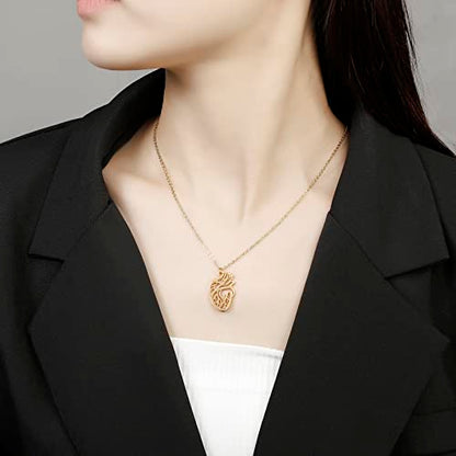 18K Gold Plated Stainless Steel Bee Honeycomb Pendant Necklace, Adjustable Y Lariat Conch/Guitar/Horseshoe Necklace for Women - color: Gold, style: Heart