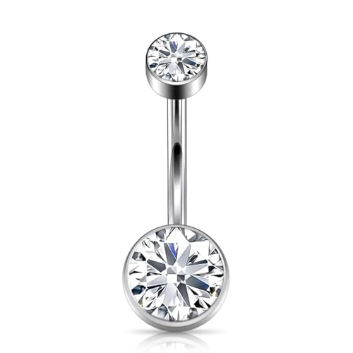 Titanium Floating Belly Button Rings 14G, ASTM F136 Implant-Grade Curved Barbell, Internal Thread with 6mm Teardrop Gems, Sparkle Navel Piercing Jewelry, 10mm/12mm Length - color: Silver-Clear cz, size: 1/2"(12mm)