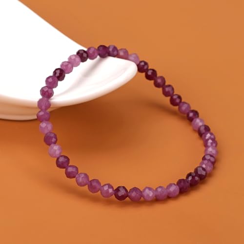 Natural Faceted Crystal Bracelet for Women,4mm Gemstone Round Beads Bracelets Adjustable Stretchy Healing Crystal Beads Bracelets Dainty Jewelry Gift - color: Amethyst