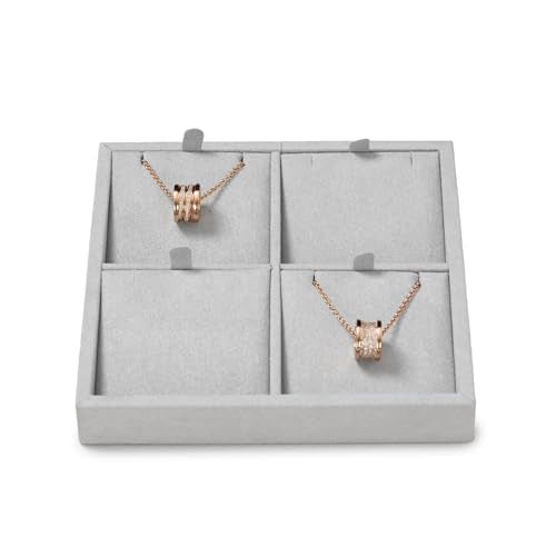 Microfiber 4 Slots Jewelry Pendant Display Tray | Jewelry Necklace Organizer Display Tray Gray - size: 5.49" x 5.5" x 0.78"