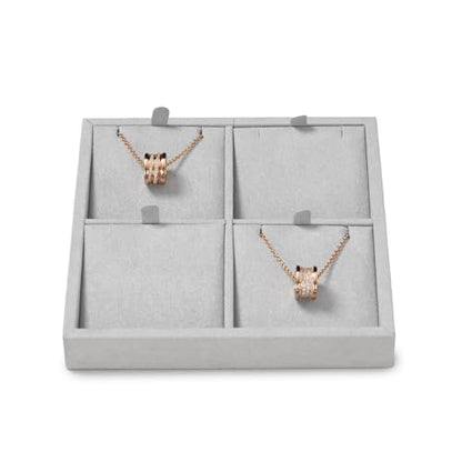 Microfiber 4 Slots Jewelry Pendant Display Tray | Jewelry Necklace Organizer Display Tray Gray - size: 5.49" x 5.5" x 0.78"