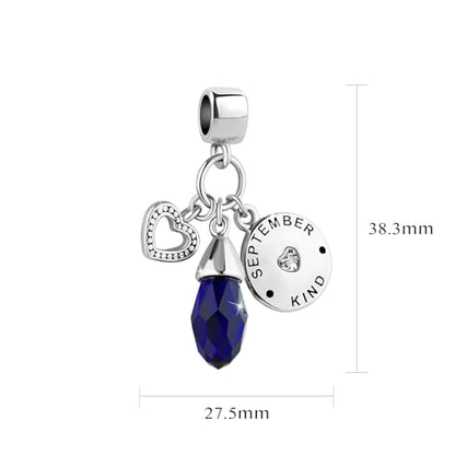 Women Charm for Bracelets Love Heart Dangle Silver Clear CZ Beads Birthstone Bracelet Charms for Daughter Women Wife, Blue Pink Clear - style: SEPTEMBER