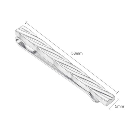 Mens Chain Tie Clips For Men Unique Silver Black Gold Tie Bar Round Stainless Steel Tie Clip - style: Simple Silver
