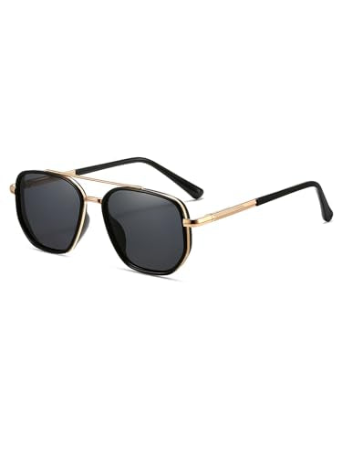 kimorn Women's Square Aviator Sunglasses, Polarized UV400 Pretecion | Retro Frame Shades, Small-Medium Fit, Driving, Beach, Daily Wear - color: Gold/Black