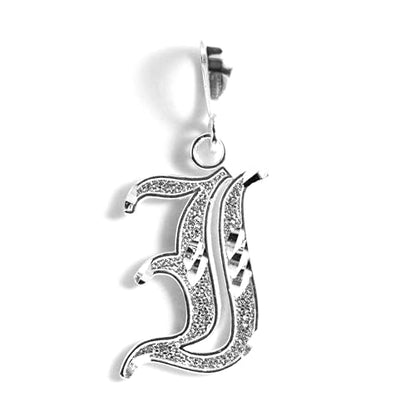 Personalized Gothic Old English Sterling Silver Initial A-Z Pendant. - style: I