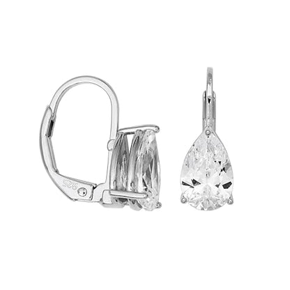 Amazon Essentials Sterling Silver or Gold Plated Sterling Silver Pear Cut Cubic Zirconia Leverback Earrings - color: Platinum