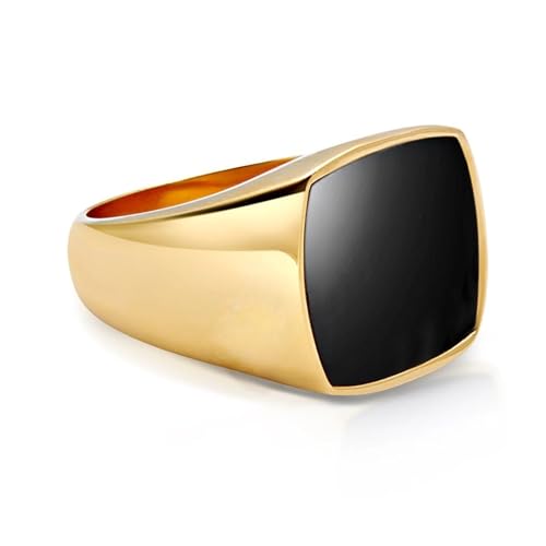Square Cut Tiger Eye/Black Onyx/Turquoise/Lapis/Moss Agate Rings for Men 925 Sterling Silver 10K 14K 18K Gold Signet Rings for Men - style: Black Onyx