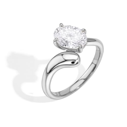 14K Gold-Plated Wedding Bands for Women Dainty Stackable Cubic Zirconia Promise & Engagement Rings Trendy Statement Jewelry for Her Sizes 5-11 - color: Silver Oval Curved