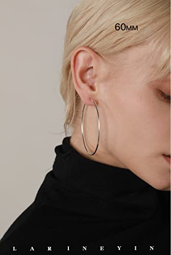Chic 925 Sterling Silver Big Hoop Earrings Minimalist Round Circle Endless Large Huggie Hoops Statement Earrings 50/60/70/90mm Hypoallergenic Fashion Jewelry Gifts for Women Girls - style: 60mm