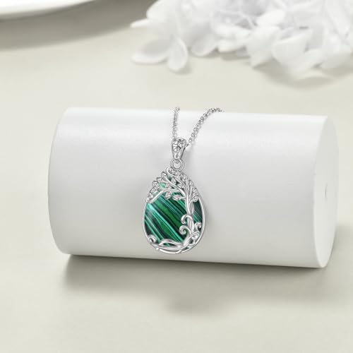 YAFEINI 925 Sterling Silver Moonstone Necklace Filigree Teardrop Pendant Necklace Jewelry for Women Girls - color: RR-Tree of Life Malachite Necklace
