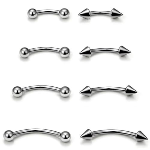 Eyebrow Piercing Jewelry Surgical Steel Curved Barbell Tiny Eyebrow Ring Vertical Labret Lip Jewelry Ear Rook Navel Small Belly Button Ring for Women Men 20g 16g 6mm/8mm/10mm/12mm - color: Silver tone Eyebrow Piercing Jewelry 16G