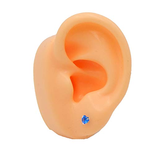 925 Sterling Silver 4mm Heart Birthstone CZ Stud Earrings 33210 (Choose Your Color) (Nickel Free) - color: London Blue Topaz