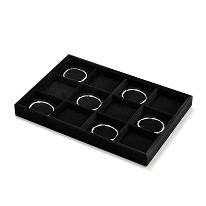 Black Velvet 12 Grid Divided Jewelry Display Organizer Tray | Soft elegant black velvet 12-grid divided tray, classified jewelry storage for home vanity, drawers, retail & trade shows - size: 12 Grid