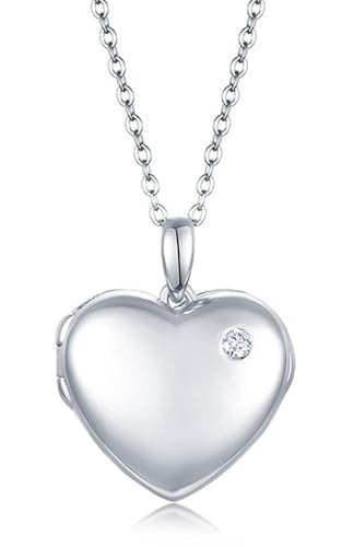 YOUFENG Love Heart Locket Necklace That Holds Pictures S925 Silver Photo Lockets Gifts for Women Jewelry - style: Polished