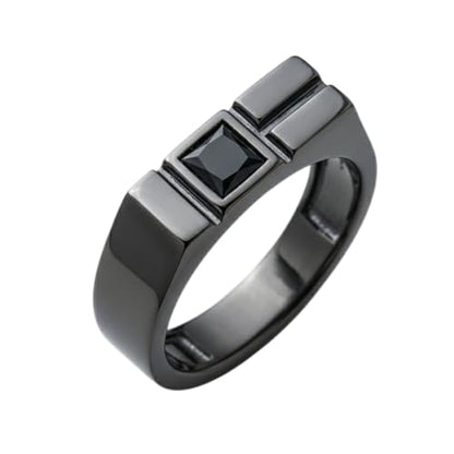 Modern Square Signet Ring 925 Sterling Silver Black Rhodium for Men | Made to order in 60+ sizes, solid 925 sterling silver, black rhodium finish, geometric standout piece for modern styling.
