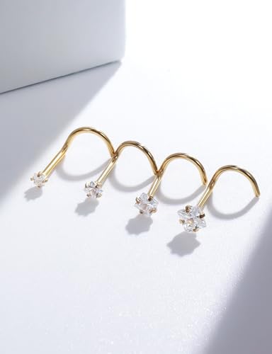 18G 20G 14K Gold Filled Nose Rings Studs Piercing Jewelry For Women Men 316L Surgical Steel Round Square Cubic Zirconia Nose Rings Studs Nostrial Piercing Jewelry CZ 1.5mm 2mm 2.5mm 3mm - color: 14K Gold Plated, size: 18 Gauge-Screw-Square CZ