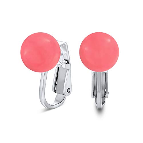 Classic Genuine Birthstone Ball Clip On Earrings .925 Sterling Silver 8MM - color: Pink