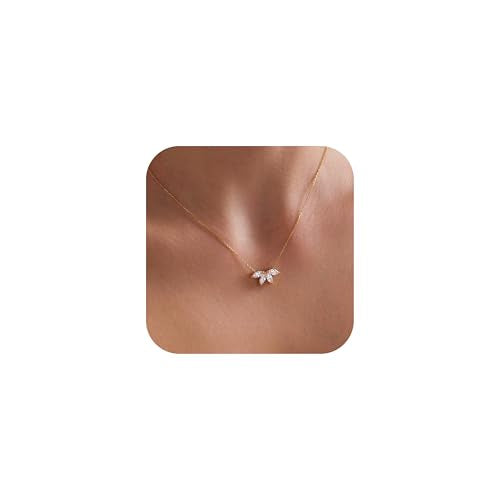 Diamond Pendant Necklaces for Women, Dainty 18k Gold/White Gold Plated Necklace, Gold/Silver Simple Choker Necklaces for Women, Trendy Jewelry Gifts - color: Leaf -Gold