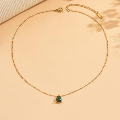 Cubic Zirconia Necklaces for Women 18K Gold Plated Tear drop Necklace Dainty Layered CZ Lariat Diamond Necklace - color: Green Teardrop-Gold