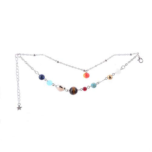 Summer Galaxy Solar System Universe Eight Planets Guardian Star Beads Foot Chain Barefoot Anklets Ankle Bracelet Jewelry-Silver Bead