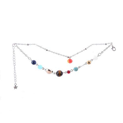 Summer Galaxy Solar System Universe Eight Planets Guardian Star Beads Foot Chain Barefoot Anklets Ankle Bracelet Jewelry-Silver Bead