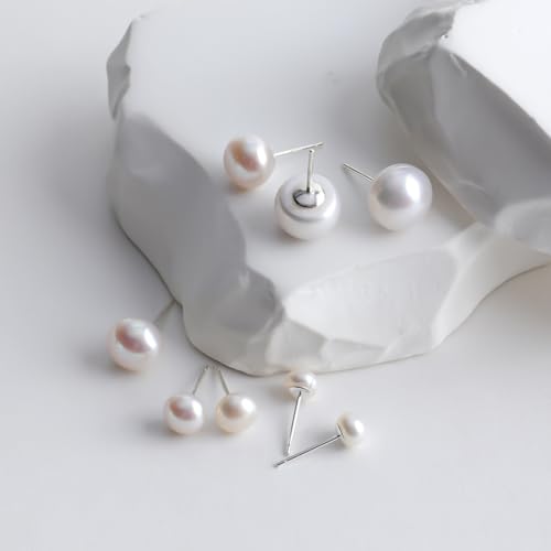 Valentine Gifts for Women Teen Girls Small Pearl Earrings,Handpicked Freshwater Pearl 6~10mm,Sterling Silver Stud Hypoallergenic Earrings For Women