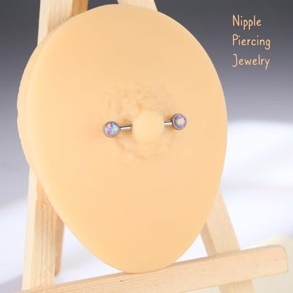 AROWRO Nipple Piercing Jewelry Nipple Rings Titanium Nipple Rings Implant Grade Hypoallergenic 14G Internally Threaded Straight Barbells with Cubic Zirconia Opal Gold Silver Rose Gold Black 12mm 14mm 16mm 18mm 20mm - color: Silver+Purple Opal