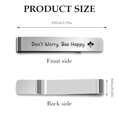 Inspirational Gifts Bee Themed Emotional Support Stainless Steel Tie Clip Pin Bar Cheer Motivational Gifts Encouragement for Men Thinking of You Gift for Someone Struggling Bee Lovers Stuff Gift