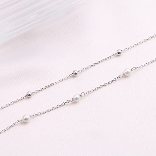 Anklet for Women 925 Sterling Silver Foot Adjustable Ankle Bracelet Jewelry - style: Layered Pearl Bead