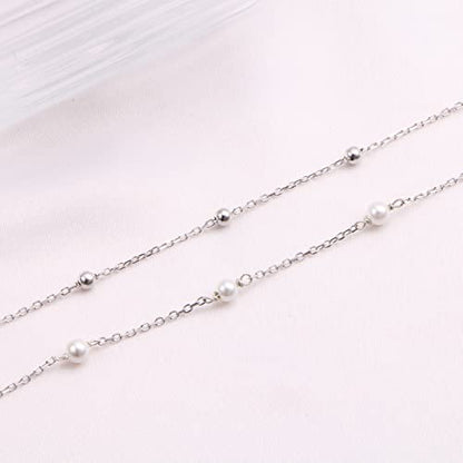 Anklet for Women 925 Sterling Silver Foot Adjustable Ankle Bracelet Jewelry - style: Layered Pearl Bead